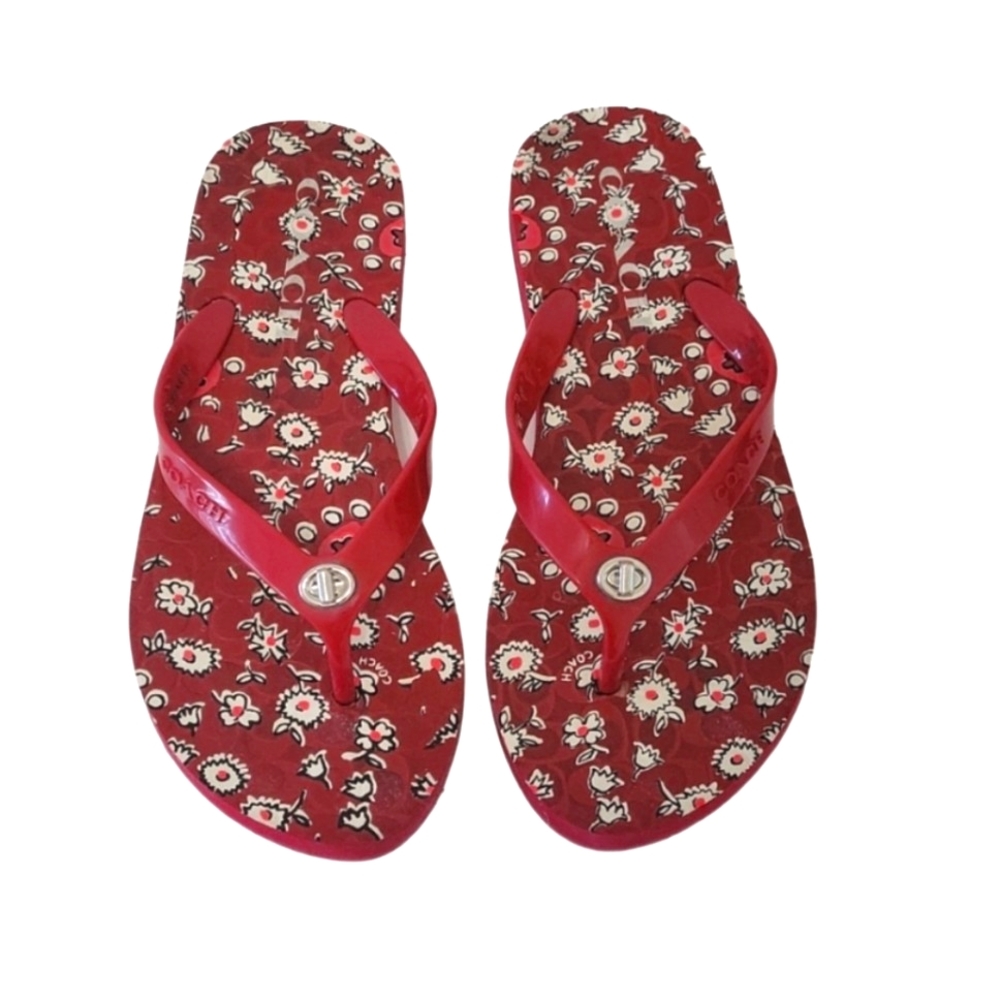 Coach Abbigail red floral flip-flop rubber sandal women's size 6